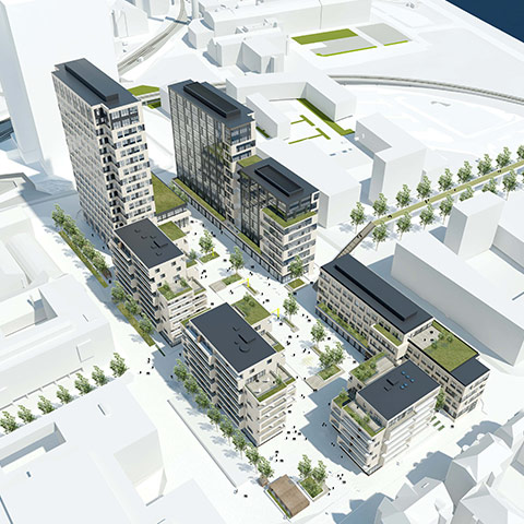 Oversigt over Frederiks Plads bygninger med fokus på erhverv